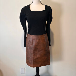 Vintage 1970s Brown Leather A-Line Mini Skirt | Size M | Boho Western Retro